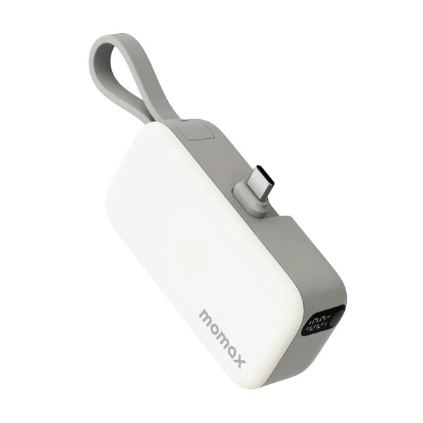 Momax 1-Power Mini 5000mAh Bulit-in foldable USB- C Battery pack | White Momax 1-Power Mini 5000mAh Bulit-in foldable USB- C Battery pack | White